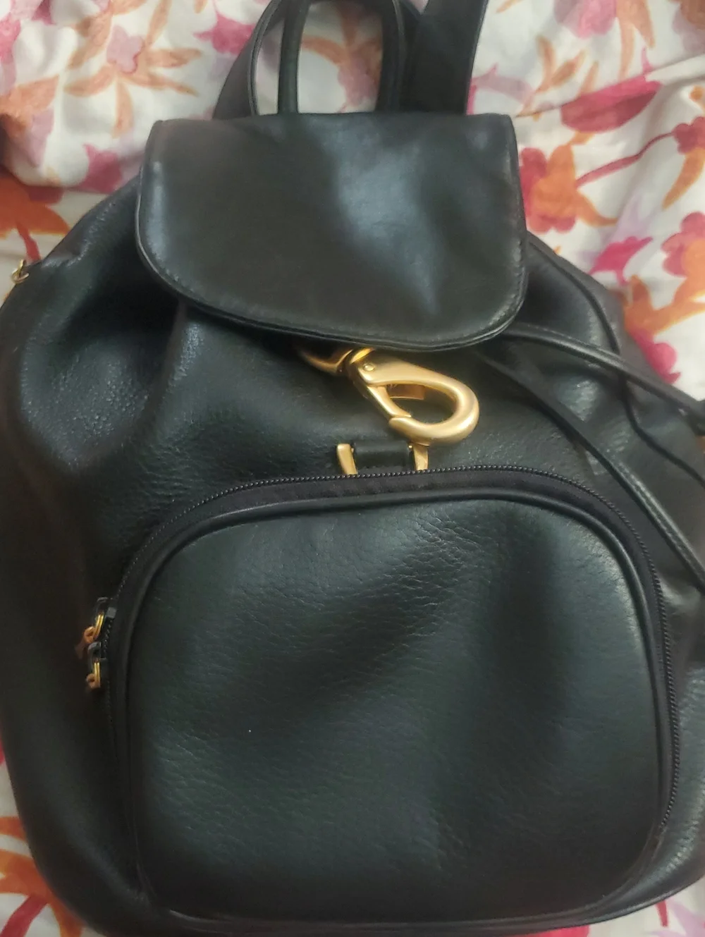 Black Leather Backpack with Gold Hardware